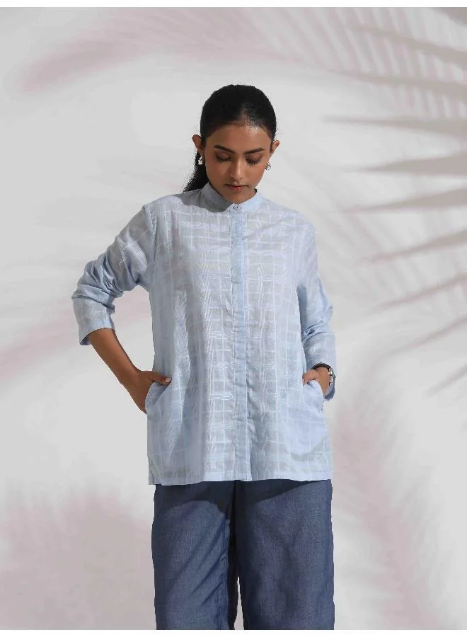 ترو برونز trueBrowns Blue Cotton Check Shirt Top Co-ord Set