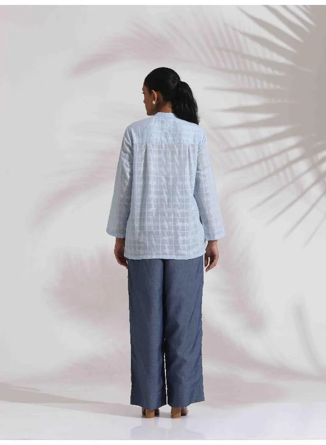 ترو برونز trueBrowns Blue Cotton Check Shirt Top Co-ord Set