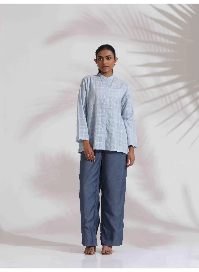 ترو برونز trueBrowns Blue Cotton Check Shirt Top Co-ord Set