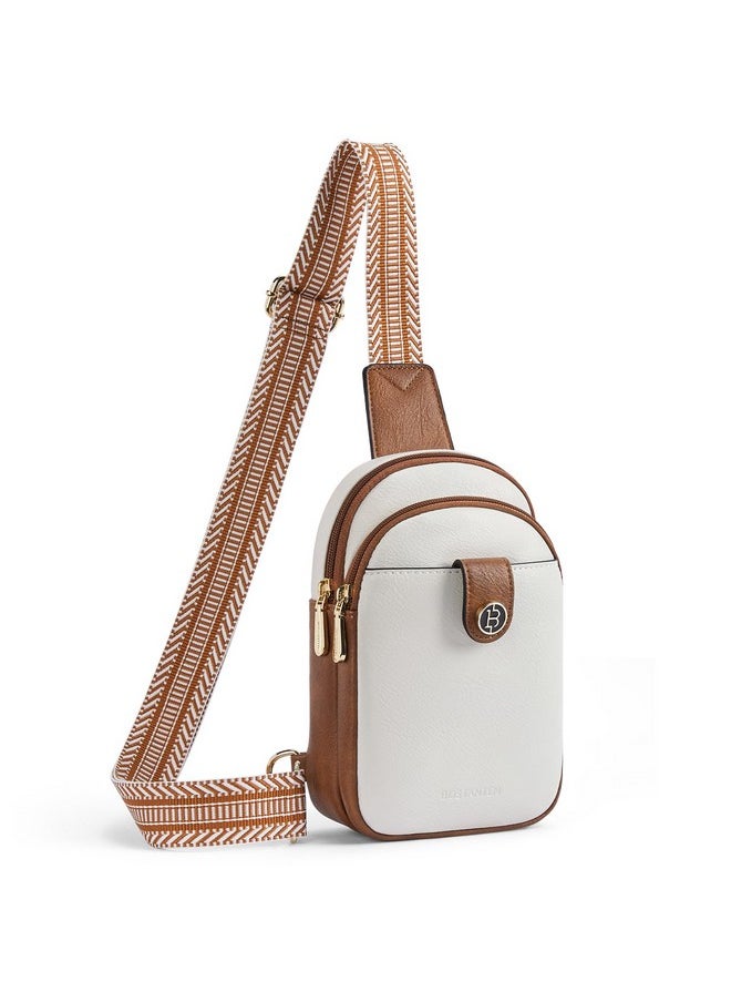 Bostanten Small Sling Bag Crossbody Bags For Women Trendy Crossbody Purse Leather Chest Bag Beige  - Image 1