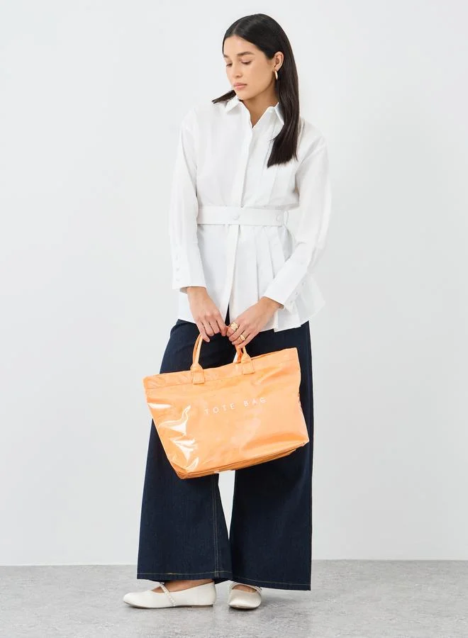 ستايلي Styli Solid Belted Long Sleeves Shirt