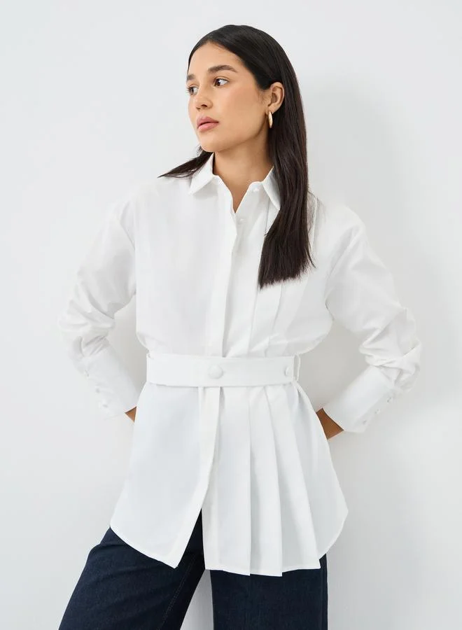 ستايلي Styli Solid Belted Long Sleeves Shirt
