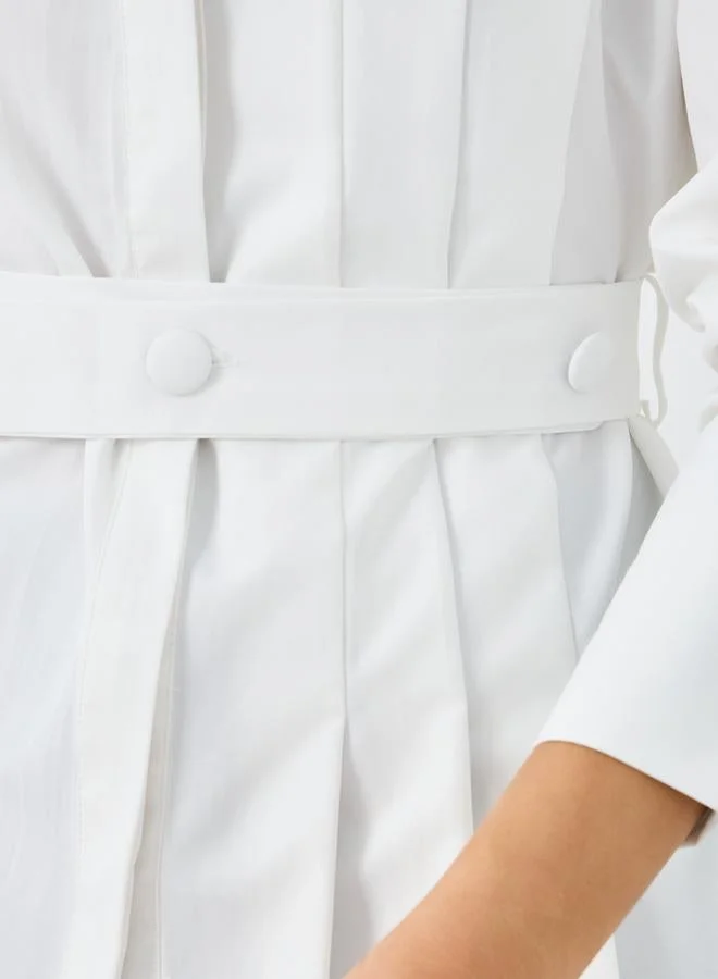 Styli White Styli Solid Belted Long Sleeves Shirt for Women | Best Price UAE