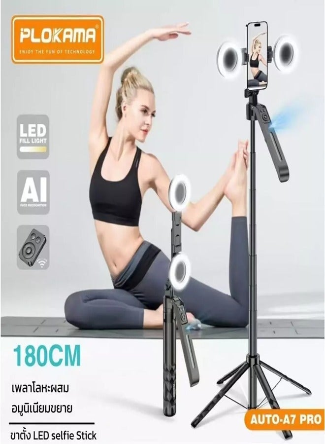 PLOKAMA AI intelligent 360 Auto Face Tracking Tripod 360° Rotation with Stand & Light, Phone Camera Holder Stand with Remote & Gesture Control, Extendable Selfie Stick for GoPro/Travel/Vlog/Video/Tiktok/Live Streaming A7 pro - Image 3