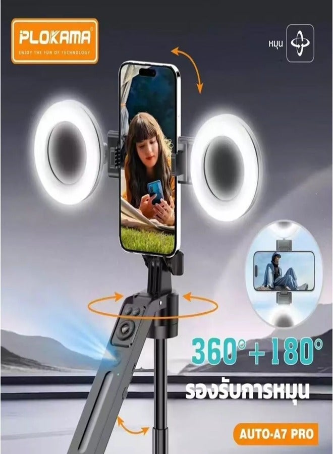 PLOKAMA AI intelligent 360 Auto Face Tracking Tripod 360° Rotation with Stand & Light, Phone Camera Holder Stand with Remote & Gesture Control, Extendable Selfie Stick for GoPro/Travel/Vlog/Video/Tiktok/Live Streaming A7 pro - Image 1