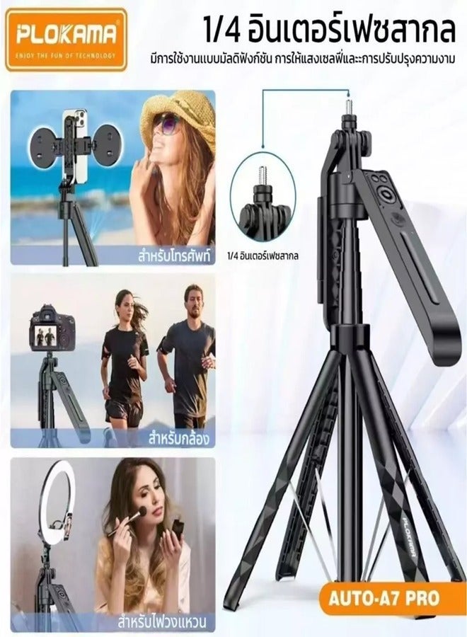 PLOKAMA AI intelligent 360 Auto Face Tracking Tripod 360° Rotation with Stand & Light, Phone Camera Holder Stand with Remote & Gesture Control, Extendable Selfie Stick for GoPro/Travel/Vlog/Video/Tiktok/Live Streaming A7 pro - Image 4