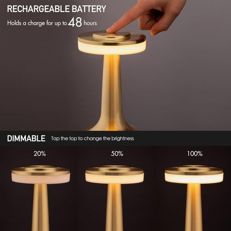 Rechargeable LED Night Light 13x13x21 Cm Black - Touch Sensor 3 Brightness Levels 1500mAh Battery Up To 48 Hours Universal USB Charging for Home Office Camping - Image 4