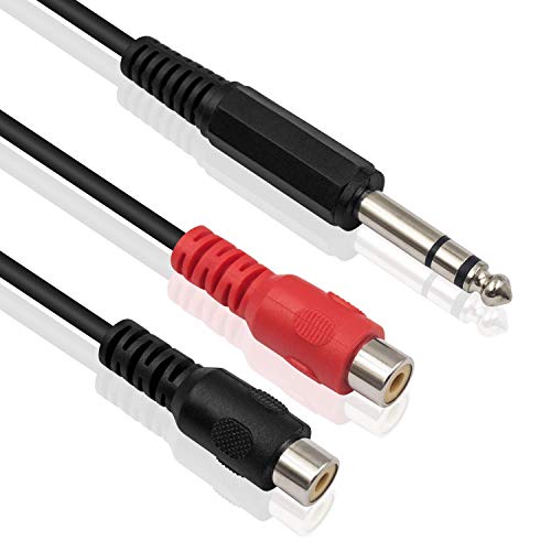 Poyiccot 6.35mm 1/4 inch TRS Stereo Jack Male to 2 RCA Female Plug Y Splitter Adapter Cable 20cm/8inch (635M-2RCAFM) - Image 2