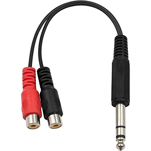 Poyiccot 6.35mm 1/4 inch TRS Stereo Jack Male to 2 RCA Female Plug Y Splitter Adapter Cable 20cm/8inch (635M-2RCAFM) - Image 1
