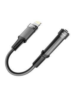 Earphone Adapter Lightning to 3.5 Audio Jack, 12cm, Braided Cable, 10000 Bends Life Span, TPE + Aluminum Alloy - Black