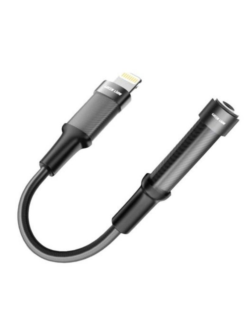 GREEN LION - Earphone Adapter Lightning to 3.5 Audio Jack, 12cm, Braided Cable, 10000 Bends Life Span, TPE + Aluminum Alloy - Black - Image 1