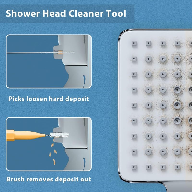 Shower Cleaner Kit: 20-Piece Set With 10 Sizes Stainless Steel Picks, Spiral Bristle Brushes - Dual Unclogging Design, Protective Caps for Shower Heads, 3D Printer Hoses, Car Washer Spray Openings - Image 3