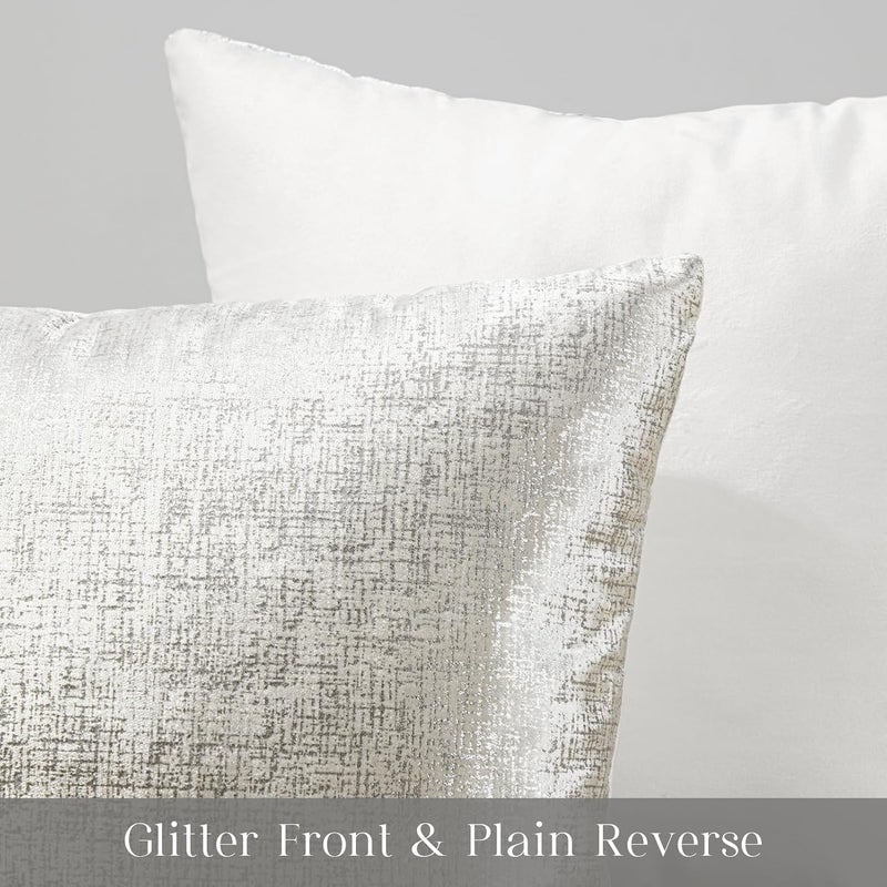 Phantoscope Pack of 2 Sparkling Velvet Decorative, Silver and White Decorative Velvet Pillow Cover, Solid Square Cushion Cover Pillowcase for Couch Bed and Chair, White, 12 x 20 inches, 30 x 50 cm - Image 2
