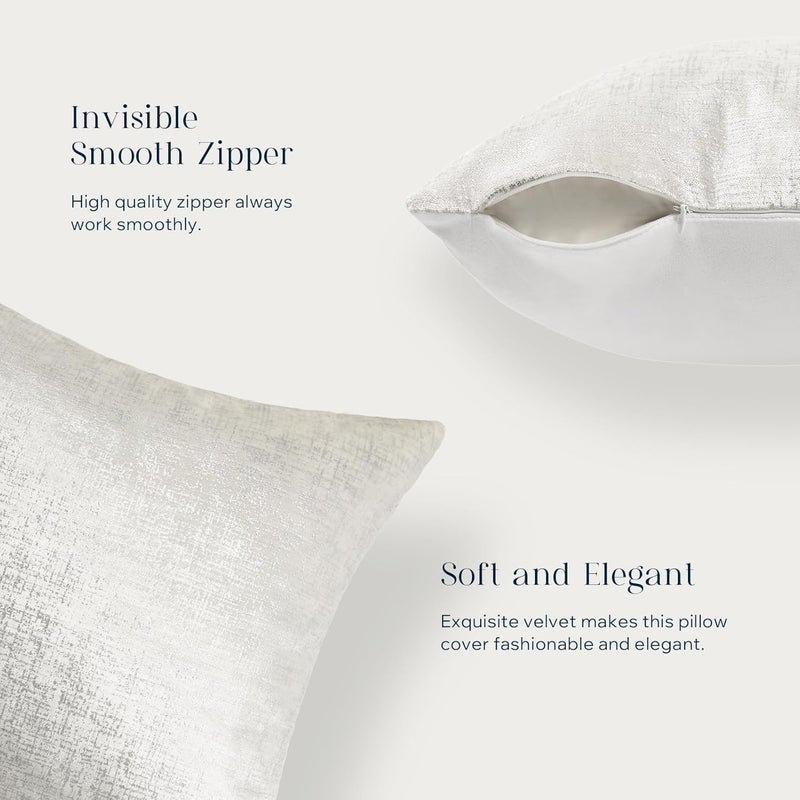 Phantoscope Pack of 2 Sparkling Velvet Decorative, Silver and White Decorative Velvet Pillow Cover, Solid Square Cushion Cover Pillowcase for Couch Bed and Chair, White, 12 x 20 inches, 30 x 50 cm - Image 3