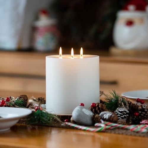 MOZEAL Extra Large 3 Wick White Pillar Candle, 6" x 6", Unscented, Dripless, Smokeless, and Clean-Burning. Approx. 200 Hours of Burn Time. Perfect for Weddings, Dinners, Christmas and Home Decor - Image 4