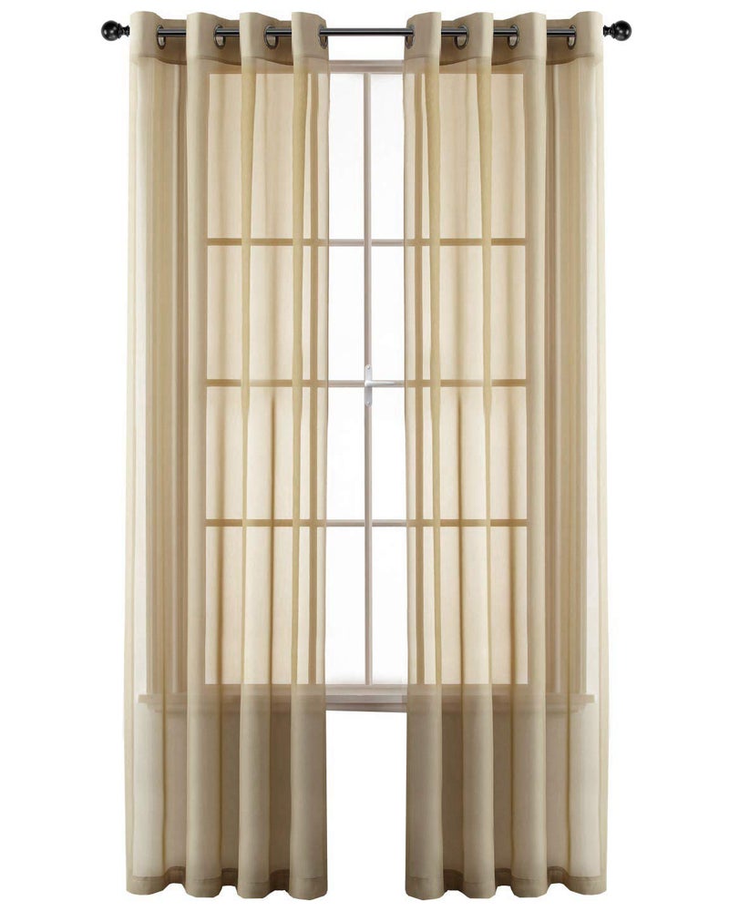 GoodGram 2 Pack Ultra Luxurious High Woven Elegant Sheer Grommet Curtain Panels  Assorted Sizes  Colors Antique 84 in Long