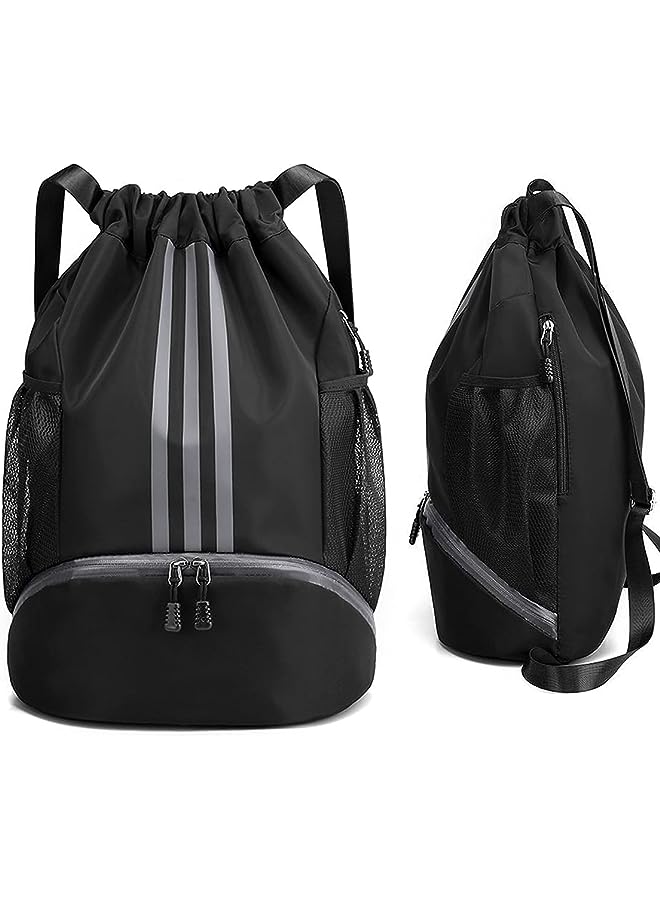 Raxoom Resistant Drawstring Backpack String Bag Sports Gym Sackpack with Side Pockets for Men Women (black) - Image 1