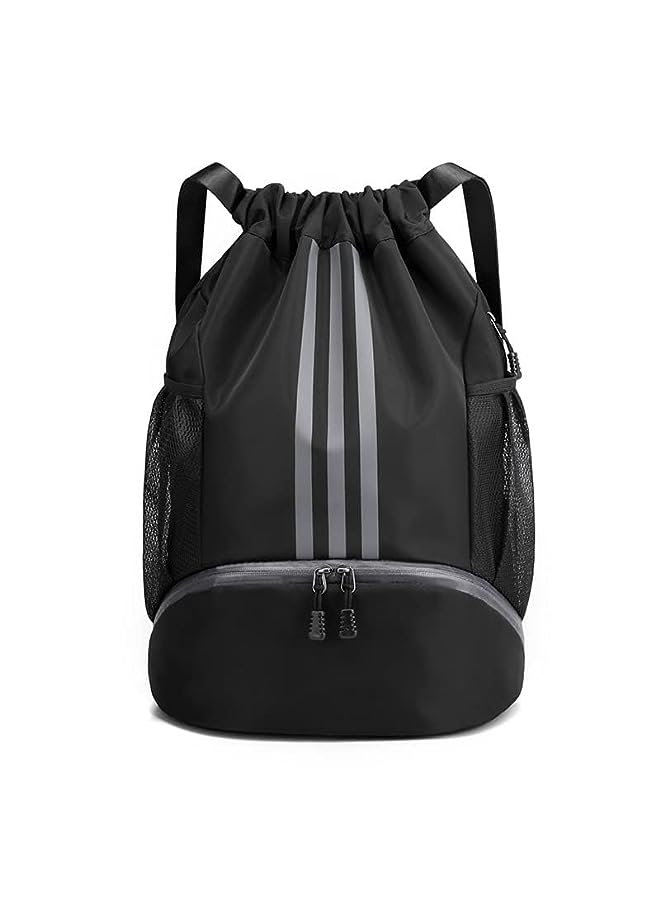 Raxoom Resistant Drawstring Backpack String Bag Sports Gym Sackpack with Side Pockets for Men Women (black) - Image 3