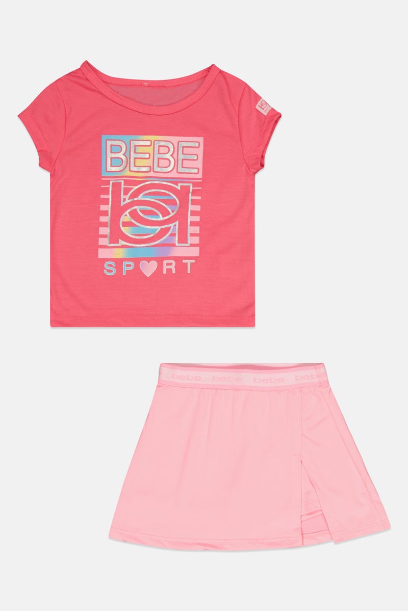 bebe Toddlers Girl 2 Piece Sportswear Fit Short Sleeve Training T-shirt And Skort, Pink - Image 2