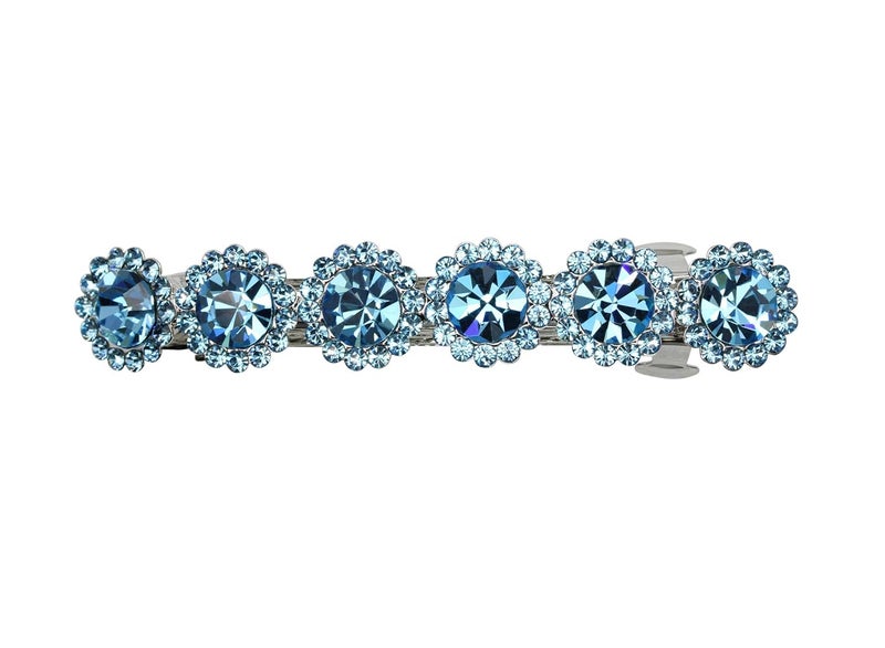 Faship Aqua Rhinestone Crystal Floral Small Hair Barrette Clip
