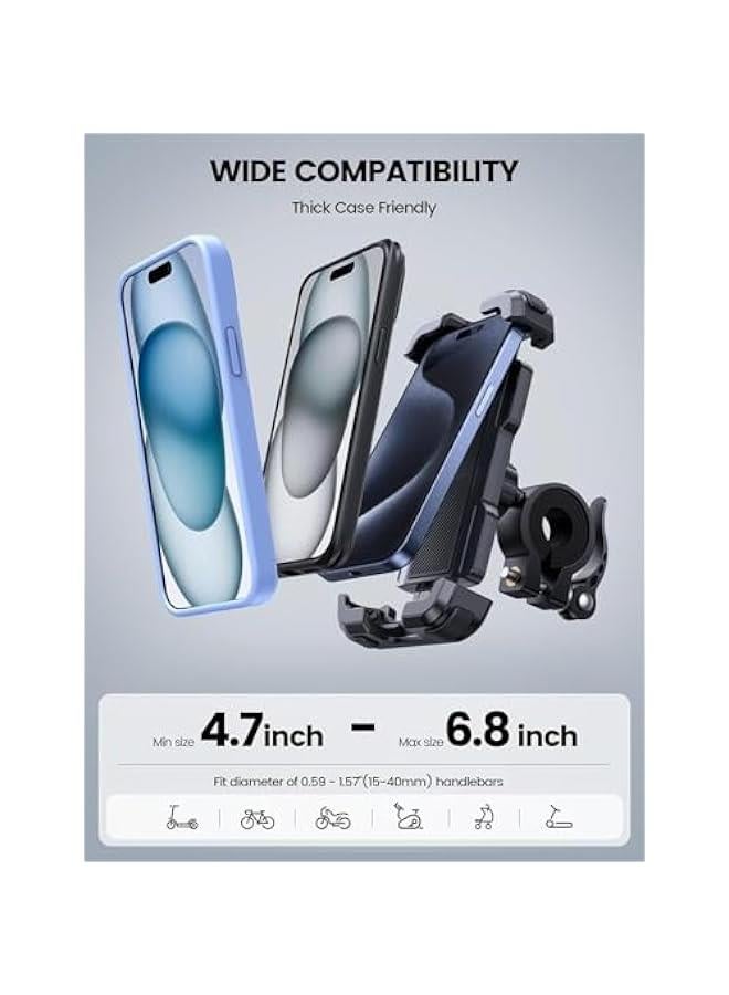 HOOKOR Motorcycle Phone Mount, Bike Holder - Upgrade Adjustable Cell Holder, Bicycle Scooter Handlebar Cradle Clip for iPhone 15 Pro Max/Plus, 14, Galaxy S22 and 4.7-6.8 Phone - Image 5