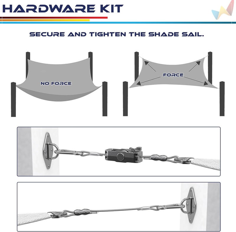 Windscreen4less Sun Shade Sail Hardware Kit with 6ft Wire Cables Pad Eyes Hooks Winch for Rectangle Shade Sail Installation - Image 4