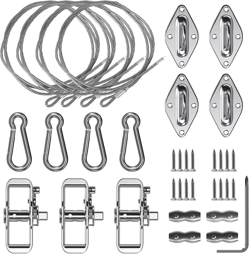 Windscreen4less Sun Shade Sail Hardware Kit with 6ft Wire Cables Pad Eyes Hooks Winch for Rectangle Shade Sail Installation - Image 1
