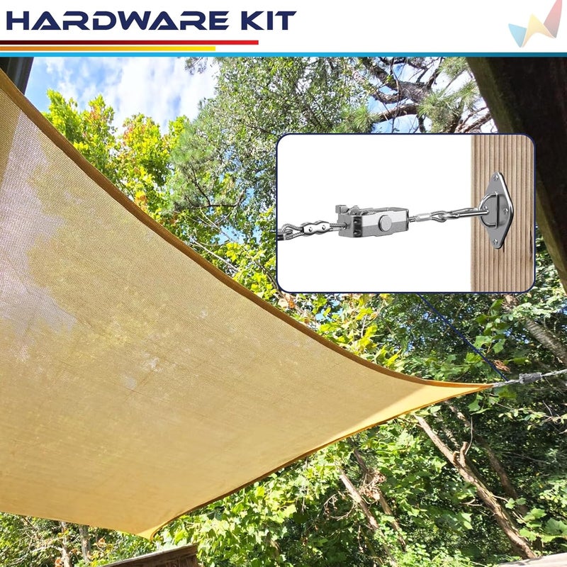 Windscreen4less Sun Shade Sail Hardware Kit with 6ft Wire Cables Pad Eyes Hooks Winch for Rectangle Shade Sail Installation - Image 5