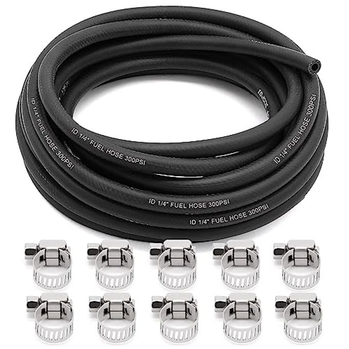 Jeemiter 1/4" Fuel Line Hose Oil Hose Push Lock NBR Rubber SAE 30R7 25FT 300PSI with 10 Clamps for Fuel Systems Engines Tube Hose - Image 1