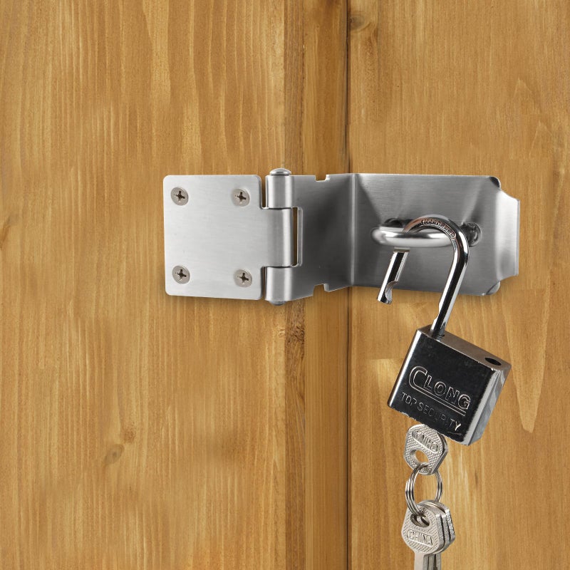 HOWDIA 4 Inch Door Lock Latch Padlock Hasp Set  90 Degree Latch Lock With Screws And Padlock Stainless Steel Safety Right Angle Padlock Hasp Locking Latch Security Door Clasp Hasp For Shed/Gate/Storage Lock - Image 5