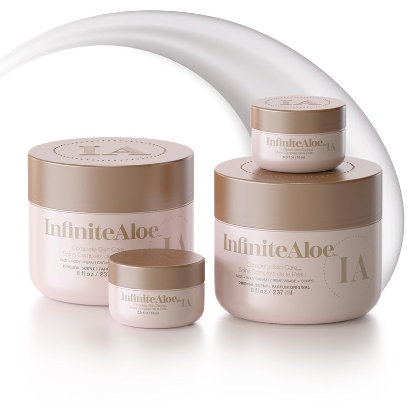 InfiniteAloe Complete Skin Care Aloe Vera Powered Face and Body Cream for All Skin Types Dry Skin Everyday Hero Original Scent  2 Large Jar 8 oz  2 Travel Jar 05 oz