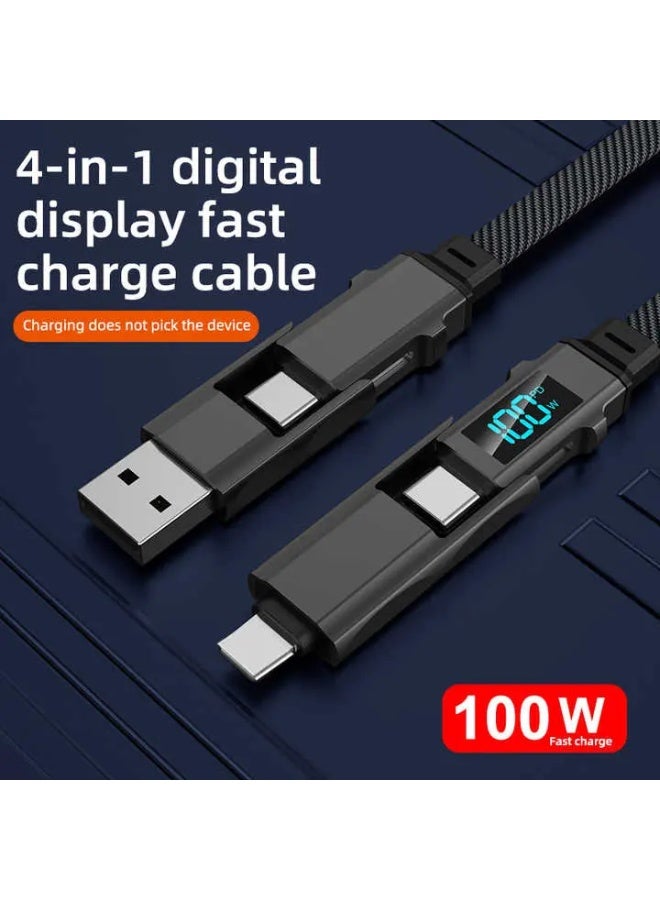 OLUDENIZ Metal 4-in-1 LED Display Fast Charging Cable – 100W 3A Flat Braided Multi USB ,type C Cable and IOS Cable , 1M– For iPhone 15 and 16, MacBook, iPad, Android - Image 5