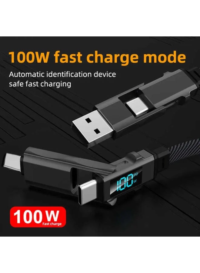 OLUDENIZ Metal 4-in-1 LED Display Fast Charging Cable – 100W 3A Flat Braided Multi USB ,type C Cable and IOS Cable , 1M– For iPhone 15 and 16, MacBook, iPad, Android - Image 3