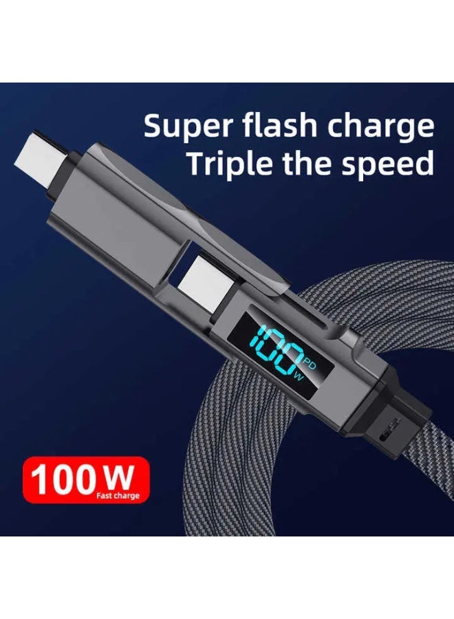 OLUDENIZ Metal 4-in-1 LED Display Fast Charging Cable – 100W 3A Flat Braided Multi USB ,type C Cable and IOS Cable , 1M– For iPhone 15 and 16, MacBook, iPad, Android - Image 4
