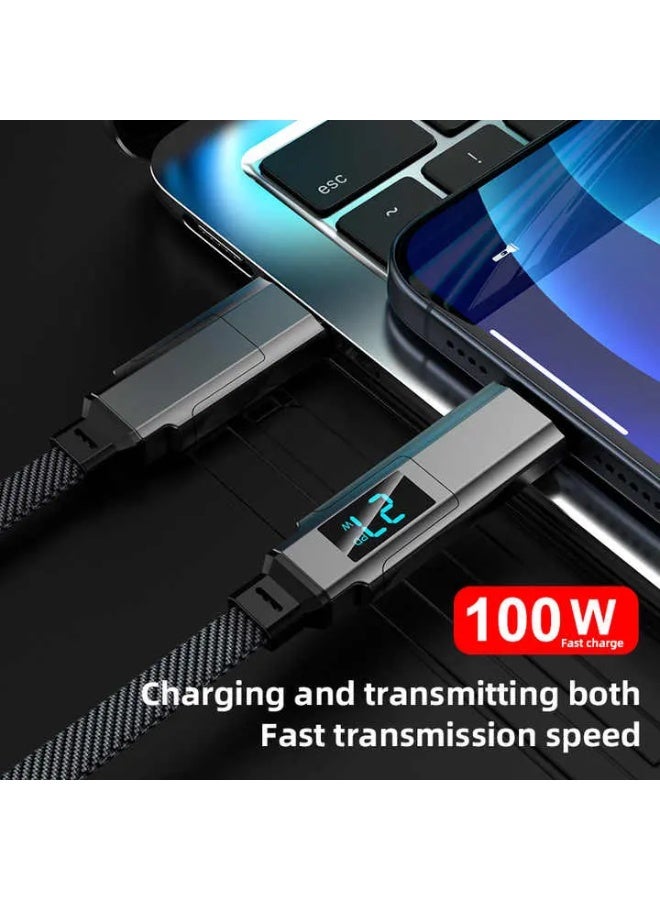 OLUDENIZ Metal 4-in-1 LED Display Fast Charging Cable – 100W 3A Flat Braided Multi USB ,type C Cable and IOS Cable , 1M– For iPhone 15 and 16, MacBook, iPad, Android - Image 2