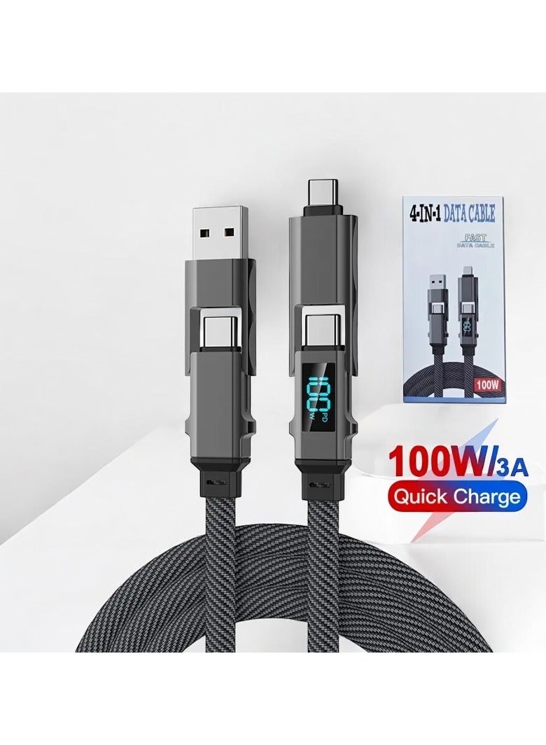 OLUDENIZ Metal 4-in-1 LED Display Fast Charging Cable – 100W 3A Flat Braided Multi USB ,type C Cable and IOS Cable , 1M– For iPhone 15 and 16, MacBook, iPad, Android - Image 1