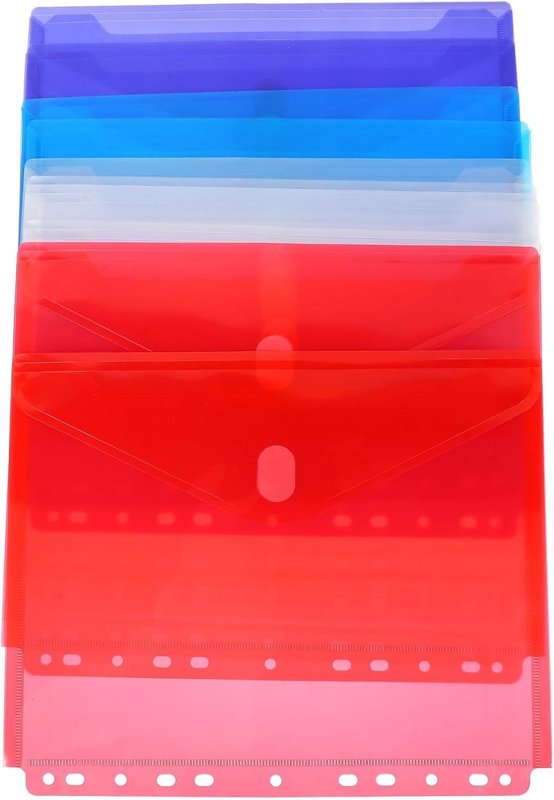 10pcs Pp File Pockets Document Organizer with 11 Holes and Hook-and-Loop Closure, Thick Multi-Color Document Storage Bags for Office and School Filing Random Color - Image 1