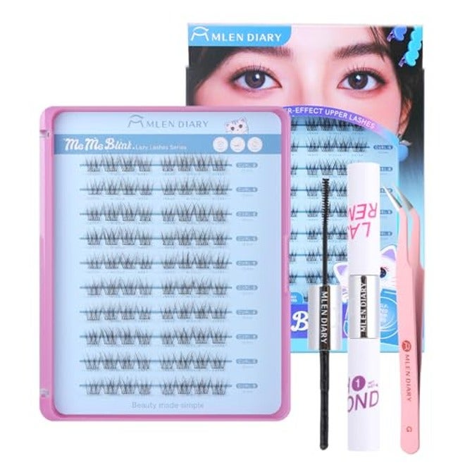 MLEN DIARY Natural Lash Clusters with Remover, 114 Pcs Wispy DIY Eyelash Extensions Kit, Handmade Lightweight Compact Design, Gift for Beauty Lovers, C Curl - Image 1