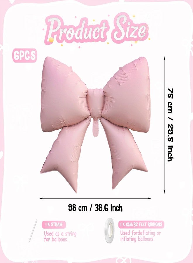 Biapian 6 Pcs Pink Bow Balloons, 38 Inch Giant Bow Foil Balloons, Elegant Pink Aluminum Balloon for Girls Women Bow Themed Birthday Bridal Baby Shower Wedding Bachelorette Princess Party Decorations - Image 2