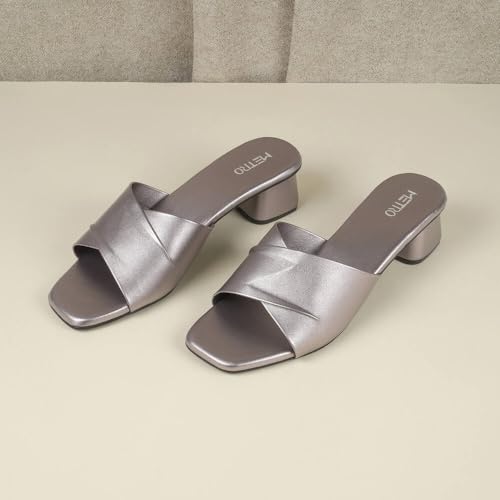 Metro Women's Grey Block Heel with Criss-Cross Straps UK/4 EU/37 (40-144) - Image 2