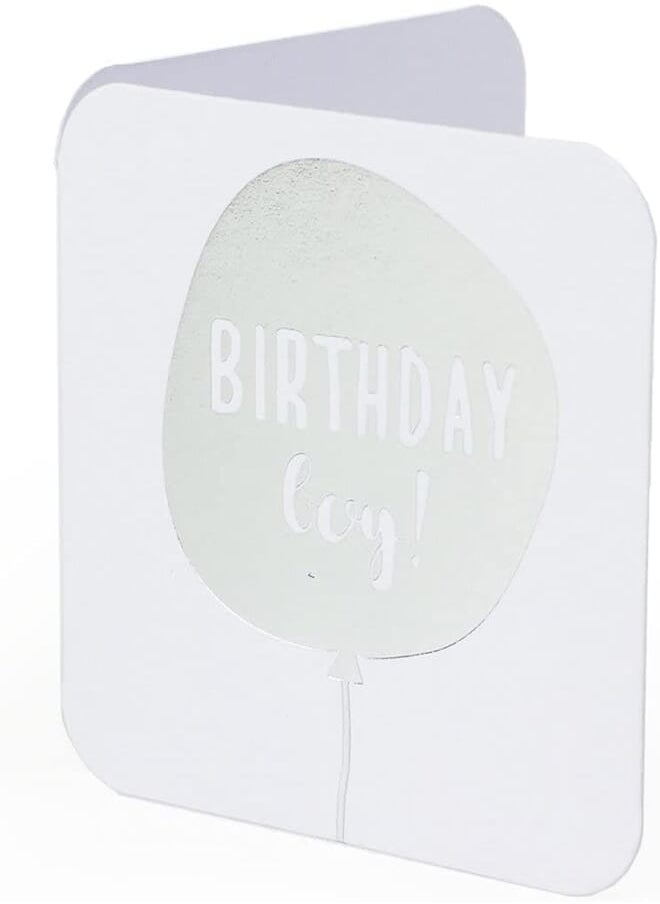 Ym Sketch YM Sketch Greeting Card Blank - Birthday Boy | Round Edge Square 6.5 x6.5 cm| Luxury Silver Foil Emboss on White 