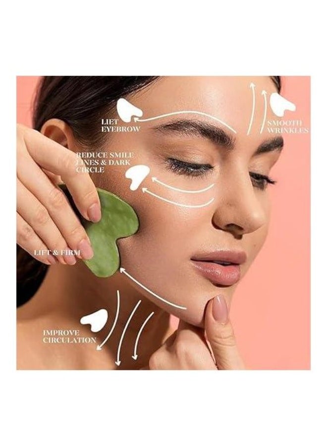 Natural jade gua sha stone facial massage tool for radiant skin, reduces puffiness and combats signs of aging. Skincare tool suitable for women, light green. - Image 5