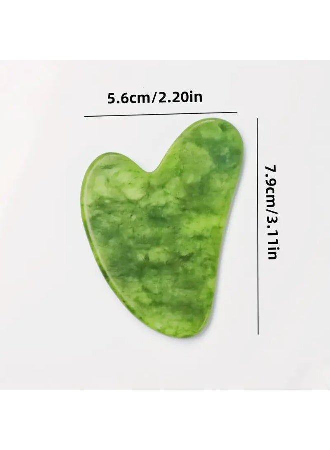 Natural jade gua sha stone facial massage tool for radiant skin, reduces puffiness and combats signs of aging. Skincare tool suitable for women, light green. - Image 4