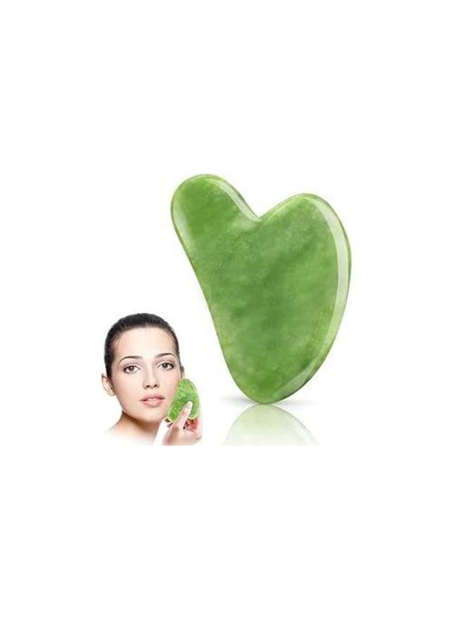 Natural jade gua sha stone facial massage tool for radiant skin, reduces puffiness and combats signs of aging. Skincare tool suitable for women, light green. - Image 3
