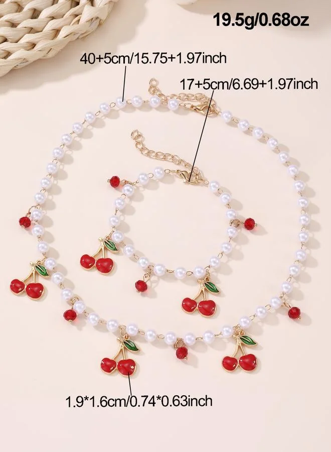 Take Two  Pack of 2 - Cherry Charm Necklace with Bracelet for Women | Best Price UAE
