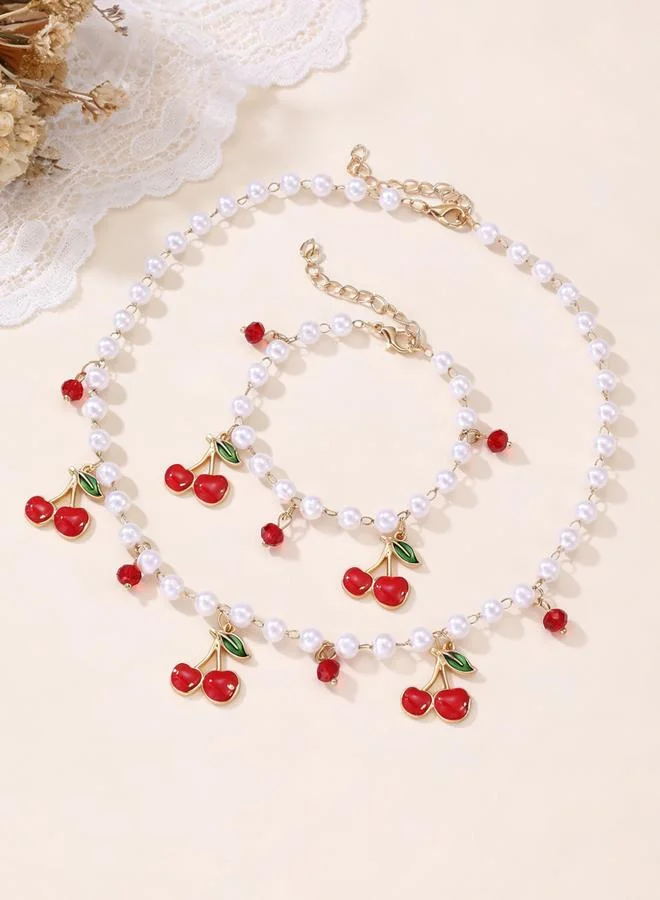 Take Two  Pack of 2 - Cherry Charm Necklace with Bracelet for Women | Best Price UAE