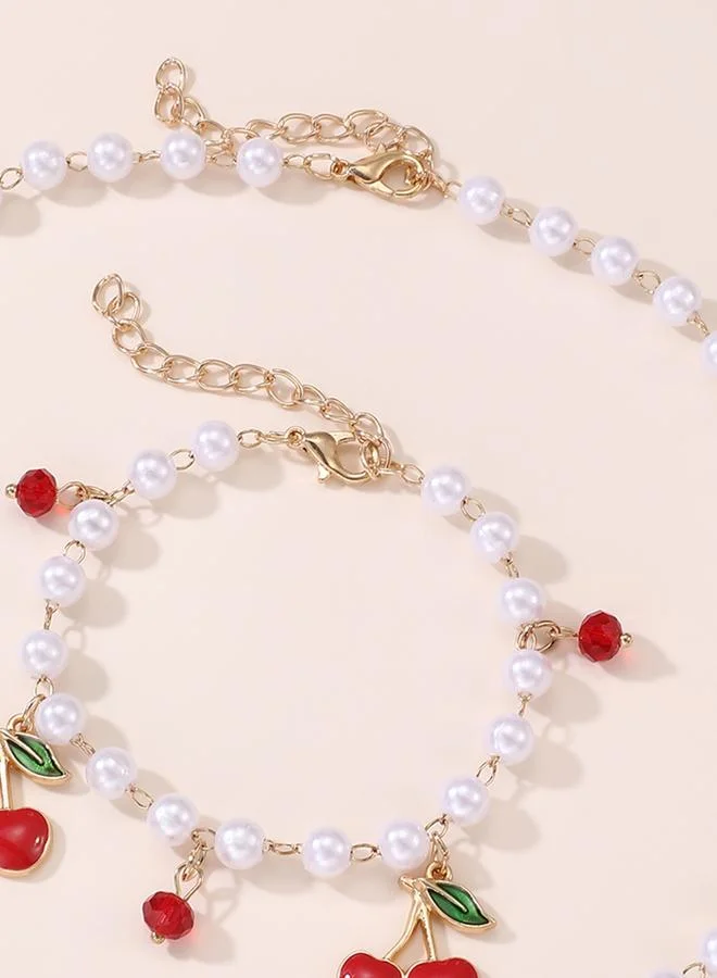 Take Two  Pack of 2 - Cherry Charm Necklace with Bracelet for Women | Best Price UAE