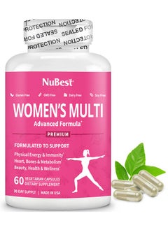 NuBest Women’S Multi 18+ Support Immunity Energy Bones Heart & Wellness Vitamins A C D E B1 B2 B6 B12 Biotin Calcium Zinc Copper Spirulina & More 60 Vegan Caps ; 1 Month Supply  - Image 1