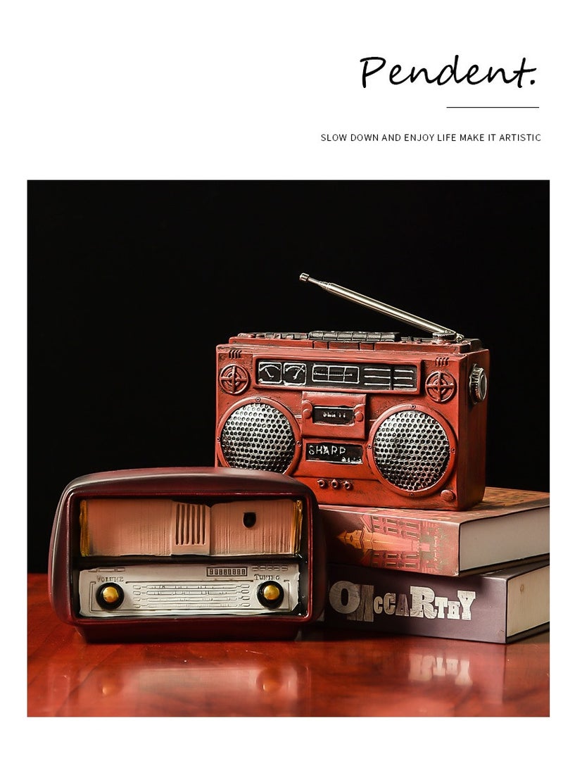 general Antique retro high-end craftwork, exquisite vintage resin display models, sturdy and not easy to damage, home decoration mini ornaments - gold telephone, tape recorder, radio, phone booth, camera (set of five) - Image 2