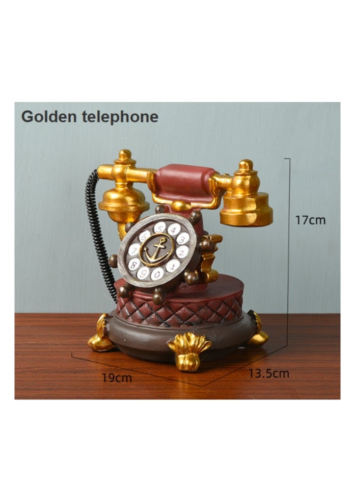 general Antique retro high-end craftwork, exquisite vintage resin display models, sturdy and not easy to damage, home decoration mini ornaments - gold telephone, tape recorder, radio, phone booth, camera (set of five) - Image 3